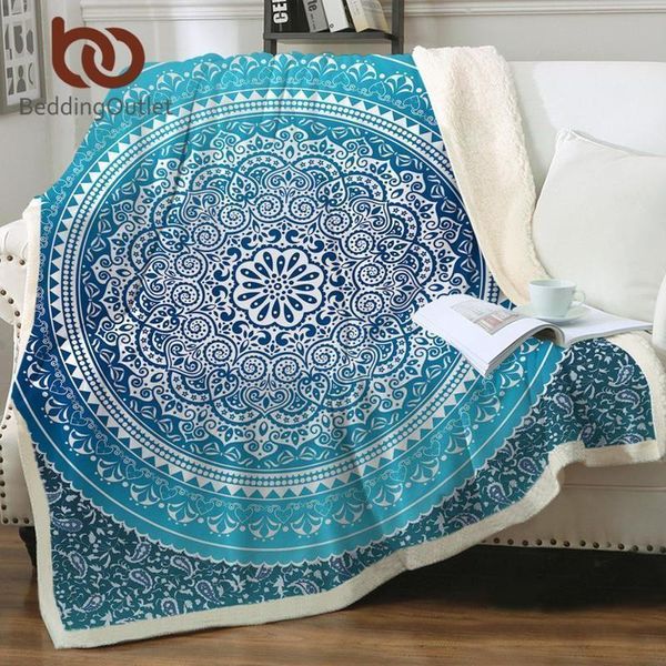 BeddingOutlet Sherpa Throw Blanket Turquoise Paisley Mandala Design Sherpa Fleece Blanket Super Soft Cozy Velvet Plush Blanket 201113