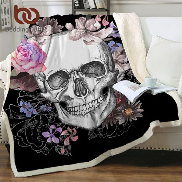 BeddingOutlet Sugar Skull Couverture pour lits Floral Roses Thin Quilt Couvre-lit à la mode 130x150cm Fleece Throw Blanket 201222