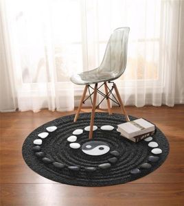 BeddingOutlet Tai Chi tapis rond Yin ang Yang tapis de salon pierres tapis de sol doux noir et blanc Tapete décorative antidérapant 263994695