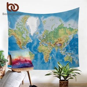 BeddingOutlet Tapestry Blue Gedrukte Wandhangen Twin maat Tapijt Huisdecor Wand Tapijt Tapijt Wereldkaart Polyester blad Hot 200cm T200601