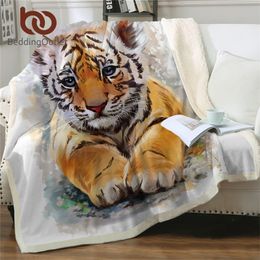 LiterieOutlet Tiger Couvertures de bébé pour lits Aquarelle Couverture en peluche Animal sauvage Couverture personnalisée Blanc Cobertor Literie de luxe 201112