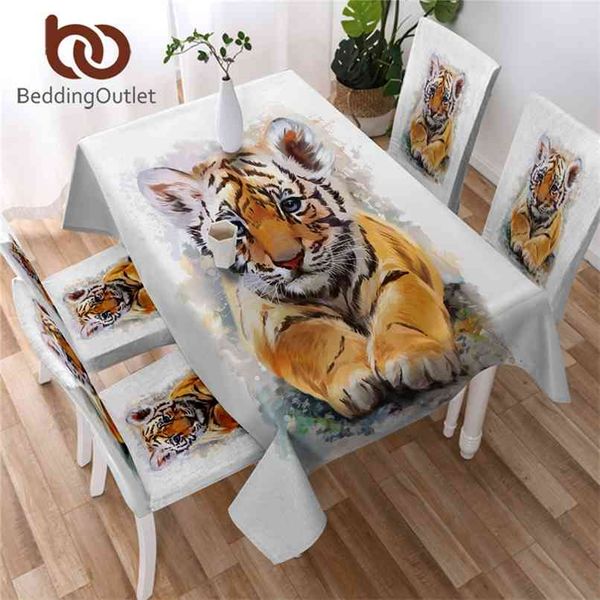 BeddingOutlet Tigre Couverture de Table Aquarelle Rectangle tissu Salle À Manger Animal Sauvage Blanc Tissu Rectangulaire obrus Dropship 210626