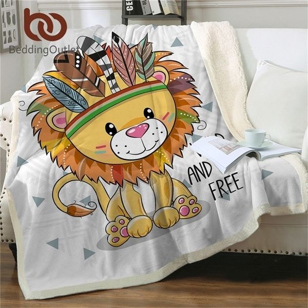 BeddingOutlet Tribal Animal Sherpa Couverture Lion Owl Pug Dog Fluffy Blanket Cartoon Aztec Throw Blanket Literie Colorée Mantas 201112