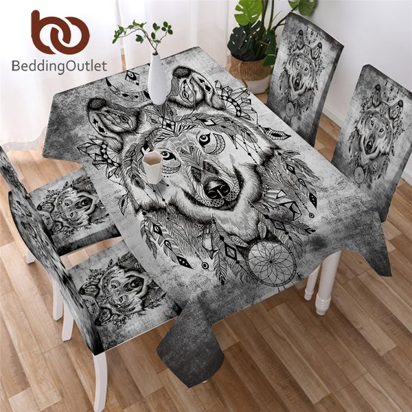 Beddingingoutlet Tribal Wolf Matecloth Dreamcatcher Pable de mesa impermeable Geométrico Cubierta de mesa de animales T200707