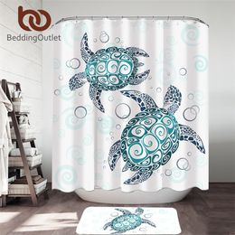 Beddingoutlet Turtles Douchegordijn Set Schildpad Waterdicht Bad Gordijn Met Haken Cartoon Dier Badkamer Rug Rideau Douche T200711