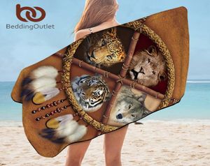 BeddingOutlet Wolf Dreamcatcher handdoek Badkamer Microvezel Strandhanddoek Tool Tool Towel 3d Wild Animal Tribal Lion Tiger Leopard Toalla Dropship5500241