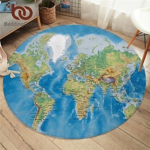 Beddingoutlet World Carte Tapis ronds pour salon Vivid Chaise imprimée Tapis Tapis de sol bleu pour chambre à coucher enfants joue tente 220301