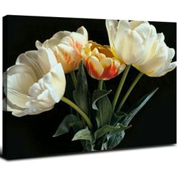 Decoración de la pared de flores del dormitorio, estampado de arte de lona de vida muerta, pintura de tulipán blanco, imagen de flores elegantes (se puede colgar directamente)