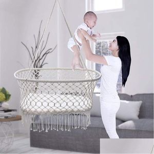 Slaapkamermeubilair Gezellig en veilig Babyhangmat Wieg Schommelbed Born Hangende geweven mand in wit - Perfect voor baby's van 0-6 maanden Ca Dhcih