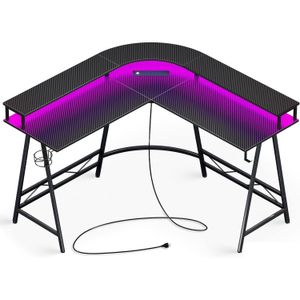 Bureau de meubles de chambre à coucher avec lumière LED et prise de courant Table d'angle familiale Support de moniteur Support de tasse Crochet en fibre de carbone Noir Drop Del Dhwl3