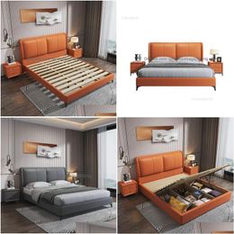 Meubles de chambre à coucher Italien Technologie minimaliste Cadres de lit en tissu pour Nordic Light Luxury 1,8m Master Bedstead Double Drop Livrot Hom Dhkoa