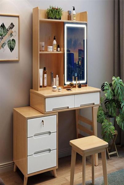 Meubles de chambre nordique Nordic All Solid Wood Table de rangement Cabinet de rangement intégré moderne Luxury Lumière minimaliste avec verrouillage Small M7345821