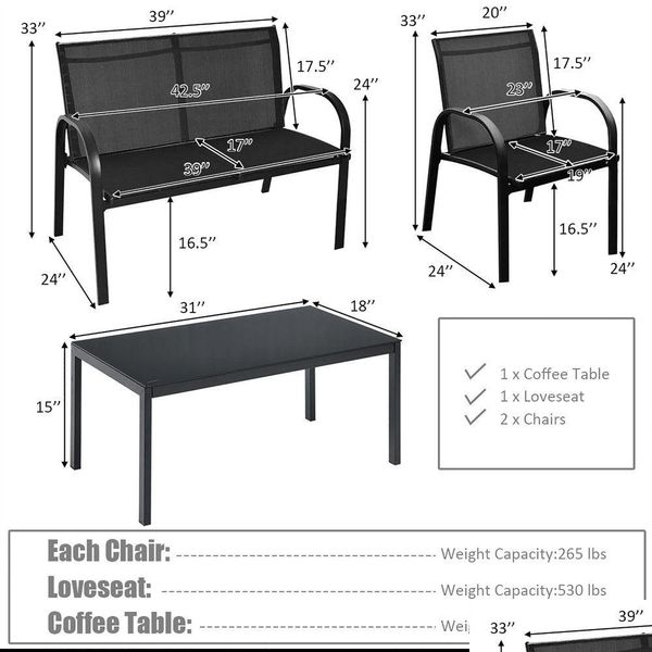 Muebles de dormitorio Juego de patio Mesa de café de sofá Marca de acero cubierta de jardín Blacksimple y conveniente entrega de caída Dhkug