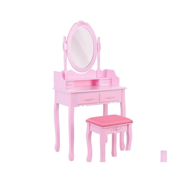 Meubles de chambre à coucher US Stock Coiffeuse de maquillage de vanité rose avec miroir ovale et Ders pour les ensembles de bureau pour filles Drop Delivery Home Garden Dhopt