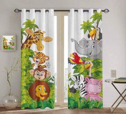 Cortina de cocina para dormitorio, colección de animales del zoológico de dibujos animados, cortinas de ventana para niños de la selva, cortinas para sala de estar, artículos decorativos LJ204597748