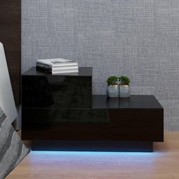 Table de chevet à 2 tiroirs pour chambre à coucher avec meubles de chambre à coucher à LED RVB, noir