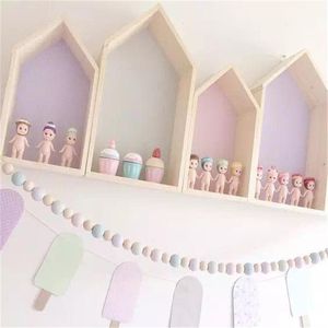 Étagère murale de chambre DIY Original Wood House Étagère de rangement Organisation Swing Shelf Home Decor décoration murale de chambre d'enfants T22336