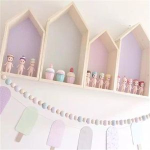 Étagère murale de chambre DIY Original Wood House Étagère de rangement Organisation Swing Shelf Home Decor décoration murale de chambre d'enfants T2309U