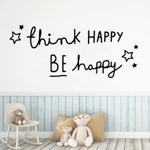 Autocollants muraux de chambre à coucher pensent heureux Be Happy Inspirational Quotes Expression moderne Dormitory Vinyl Wall Decals Home Decoration Y472