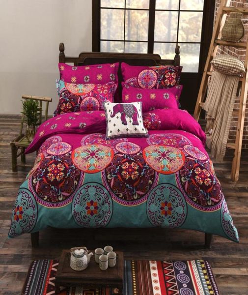 Juego de sábanas de colores, juego de cama con flores rojas, funda nórdica, juegos de cama, fundas de almohada, ropa de cama, tamaño king y queen, tamaño europeo C10207256396