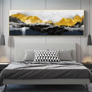 Peinture de chevet doré montagne affiches impressions sur toile paysage mur Art photos pour salon décor à la maison décorations d'intérieur