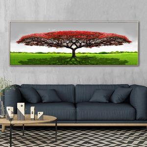 Peinture de chevet arbre rouge décor à la maison impressions sur toile paysage affiches mur Art photos pour salon décoration intérieure Cuadros