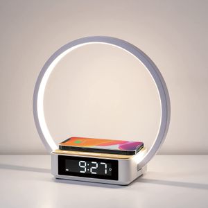 Nachtkastjelamp Touchlamp met wekker met draadloos opladen Wake-up Light LED-bureaulamp 3-graden dimbaar nachtkastjelicht voor slaapkamer, woonkamer, kantoor