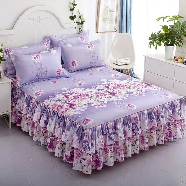 Colcha 3 piezas Ropa de cama Falda de cama con 2 piezas Fundas de almohada Colcha de boda Sábana Funda de colchón Sábanas tamaño king size completo doble reina 231219