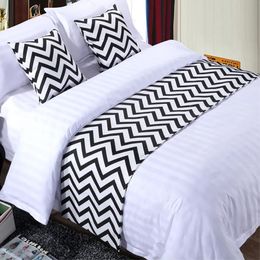Couvre-lit en coton à rayures noires et blanches, couvre-lit, chemin de lit, décoration de literie pour maison, hôtel, chambre à coucher, serviette de queue de lit