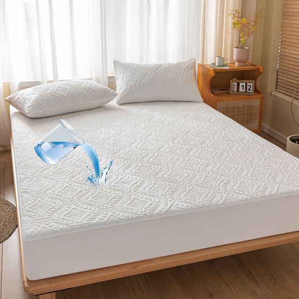 Colcha Bonenjoy, Sábana ajustable acolchada impermeable con Protector de colchón elástico tamaño Queen King, funda de cama sólida, funda de almohada, necesita pedido 230921