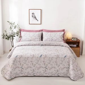 Sprei katoen Gewatteerde bloemen vogels patronen Sprei Bedovertrek Lakenmaat 245x250cm dekbeddeken Kussenslopen 231214