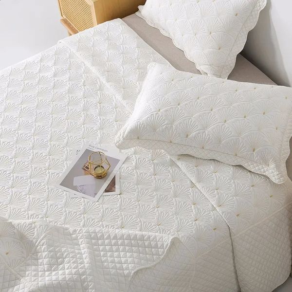 Couvre-lit rembourré en coton, ensemble de 3 pièces, couvre-lit brodé blanc sur le lit avec taies d'oreiller, couverture matelassée, couvre-lit pour la maison, Colchas 231214