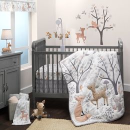 Bedtime Originals Deer Park - Juego de ropa de cama para cuna (3 piezas), color gris, animales, bosque