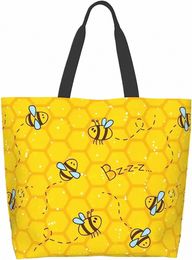 Bee Beach Canvas Tote Sac décontracté sac à main sac à main réutilisable Boutique de voyage Bag Tote Cadeaux pour femmes filles O7MU #