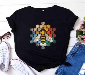 Bee Colorful Honeycomb Se estampando Mujeres Mujeres de verano Camisetas gráficas Harajuku Camiseta Femme Camisetas Mujer 2104233735411