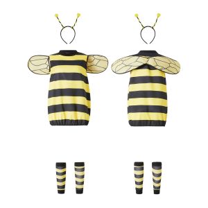 Costumes d'abeilles pour les femmes, Halloween Honey Costume d'abeilles adultes enfants petit costume d'abeille, bandeau d'antenne + robe + ailes + legher