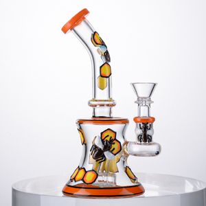 Bee Style Heady Verre Unique Narguilés Jaune Verre D'eau Bongs Pomme De Douche Perc Dab Rig Cire Rigs Accessoires Pour Fumer Avec Bol