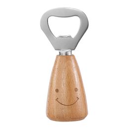 Beech Peeler Kinderen roestvrijstalen keukengerei Smiley gezicht houten handvat flesopener kleine lekmeelzeef