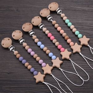 Beukenhout Chew Bead Fopspeen Clips Keten Pentagram Dummy Chain Holder Fopspeen Kettingen Tepel Houder Voor Baby Chew Tandjes Speelgoed