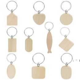 Porte-clés en bois de hêtre Party Favors Blank personnalisé personnalisé Tag nom ID pendentif porte-clés boucle cadeau d'anniversaire créatif RRF12194