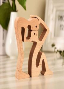 Madera de haya, escultura hecha a mano de dos hombres, excelente artesanía, estatua de madera para familia, amiga, esposa, marido, regalo ecológico especial 2108041980346