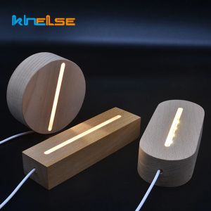 Base de lampe à LED en bois avec interrupteur de câble USB simple pour la carte en acrylique 3D Diy Night Light Christmas Wood Cadeaux accessoires