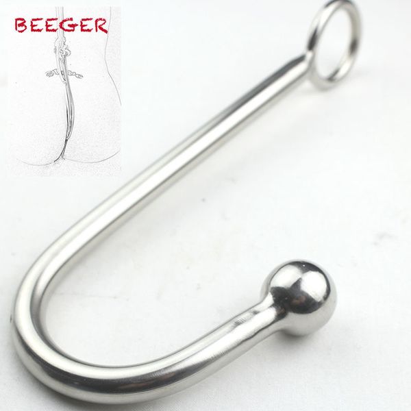 BEEGER Crochet de bondage esclave sexy Crochet anal en acier inoxydable de qualité supérieure avec trou de balle Plug anal en métal Butt Anal Sex Toys Y18110802