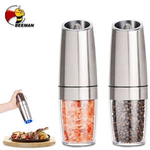 Bean Electric Salt and Pepper Grinder Rvs Automatische Gravity Induction Mill Keuken Spice Grinders Tools 210712