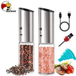 BEEMAN Moulin à sel et poivre électrique Shaker rechargeable USB Moulin à épices automatique avec grossièreté réglable 220311