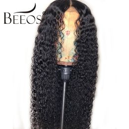 Beeos Brésilien Remy Curly 13 * 4 Dentelle Front Human Cheveux Perruques Blanchies Nœuds De Séparation profonde Perruque Prequine avec des cheveux bébé pour les femmes