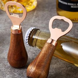 Ouvre-bouteille de bière avec manche en bois, dispositif de levage de bouteilles en acier inoxydable, pour Restaurant domestique