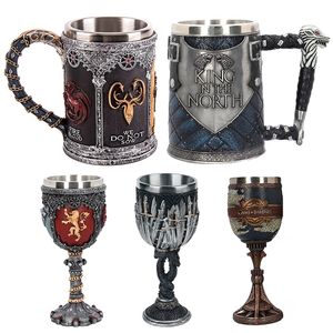 Tasses à bière Tasses à café 3D Gothique Goblet Iron Throne Chope En Acier Inoxydable Résine Verre À Vin Tasse Année De Noël Fans Cadeaux 220727