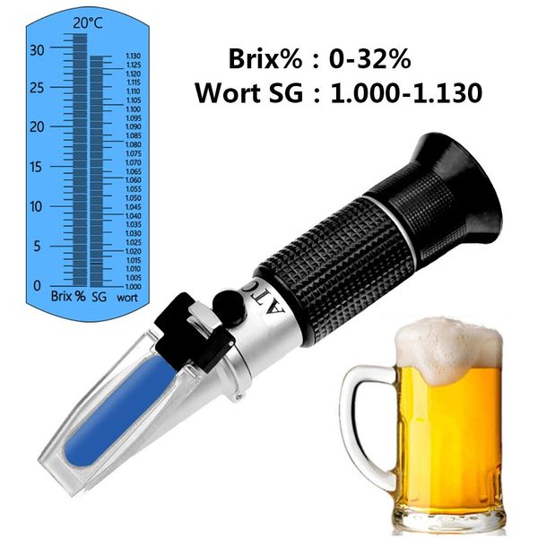 Réfractomètre de vin de moût de bière densité 1.000-1.130 compteur de Concentration de sucre portatif 0-32% Brix testeur de brassage Densimete 231229