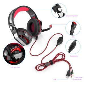 Beexcellent GM-2 Auriculares para juegos con diadema Auriculares con cable USB dobles de 3,5 mm para juegos para PS4 Xbox One PC Gamer Computer Mic Auriculares con luz LED